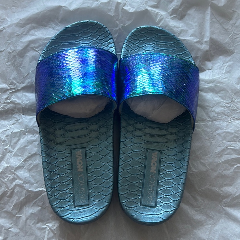 Fashion Nova Women’s Slides (Blue)- BRAND NEW!!!